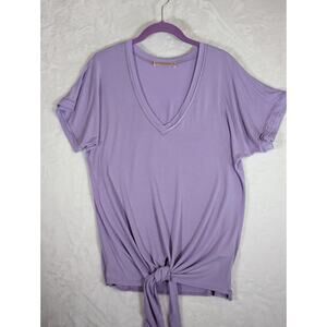 Veronica M Anthropologie Womens Solid Lilac Wide VNeck Spandex/Rayon Top Size M